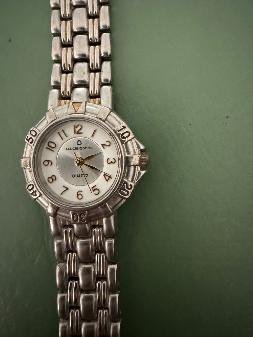 Liz Claiborne Silver and Gold Accent White Face Women's Bracelet Watch